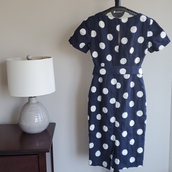 Boden hazel polka dot dress navy blue/white matching belted pencil midi wiggle - Picture 6 of 6